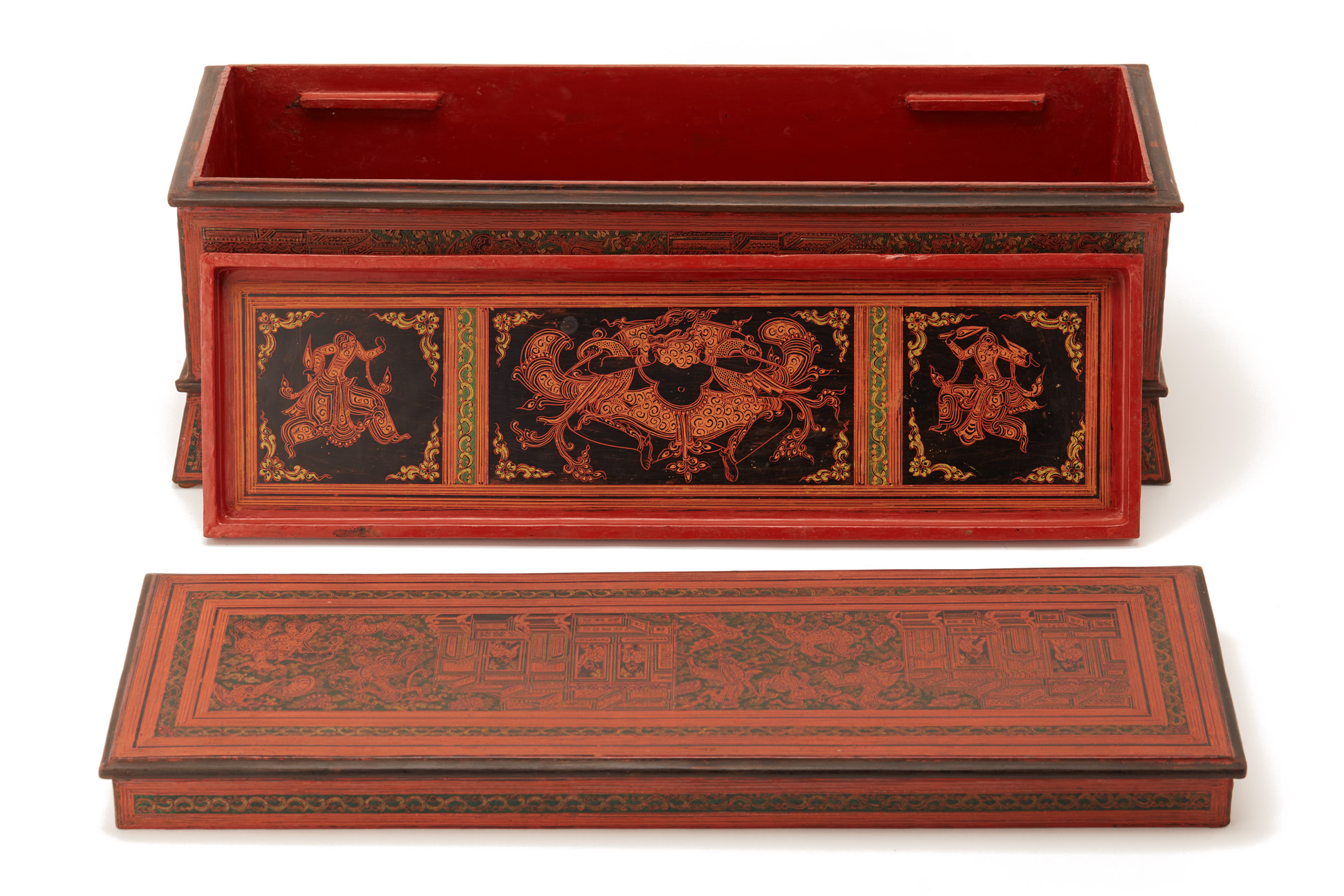 A BURMESE RED LACQUER RECTANGULAR BOX AND COVER - Image 2 of 2