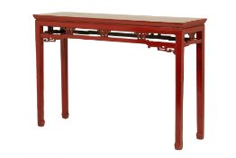 A CHINESE RED LACQUER SIDE TABLE