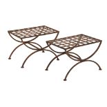 A PAIR OF WROUGHT IRON STOOLS