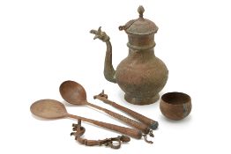 A GROUP OF INDIAN BRASS ITEMS