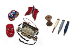 A GROUP OF ANTIQUE TEXTILES AND SEWING ITEMS