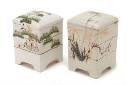 TWO JAPANESE THREE-TIERED PORCELAIN BOXES