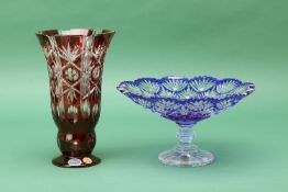 A BOHEMIA CRYSTAL VASE AND A COMPOTE