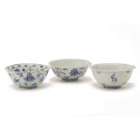 THREE CHINESE BLUE AND WHITE PORCELAIN BOWLS