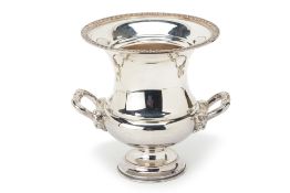 A SILVER PLATED TWIN HANDLED WINE COOLER