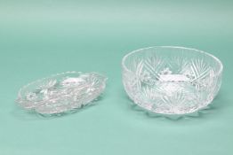 A CUT GLASS BOWL AND DISH