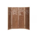 AN INDONESIAN CARVED WOOD FOUR FOLD SCREEN