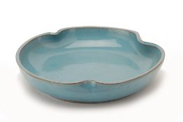 A JAPANESE TEAL STUDIO POTTERY DISH