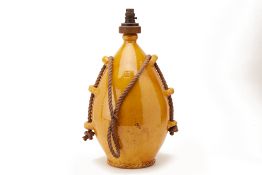 A LARGE FRENCH BIOT YELLOW GLAZED POTTERY TABLE LAMP