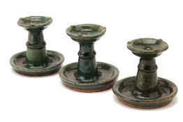 THREE CHINESE GREEN GLAZED POTTERY INCENSE HOLDERS/STANDS