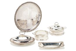 A GROUP OF FIVE SILVER PLATED ITEMS