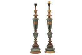 A PAIR OF MARBLE AND BRASS TABLE LAMPS