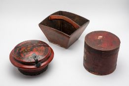 THREE CHINESE RED LACQUERED BOXES/CONTAINERS