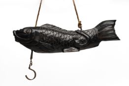 A JAPANESE CARVED WOOD HANGING KOI FISH