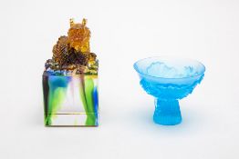A CRYSTAL GLASS DRAGON SEAL AND A STEM CUP