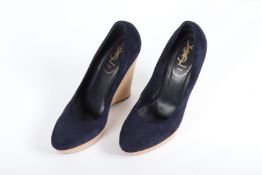 YSL - A PAIR OF BLUE SUEDE WEDGES