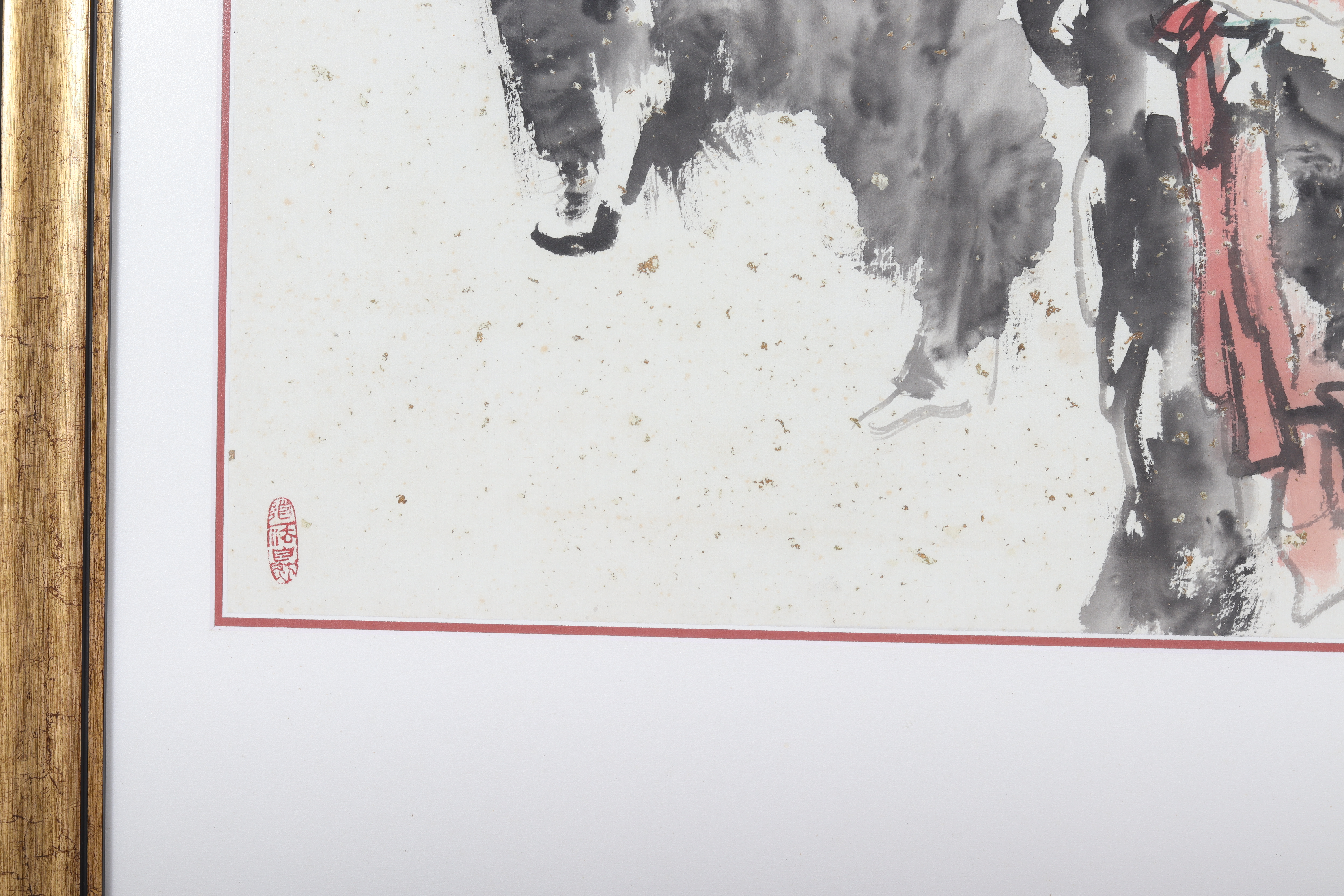 ZHANG DA GUANG - A CHINESE PAINTING OF A WOMAN WITH AN OX - Image 3 of 3