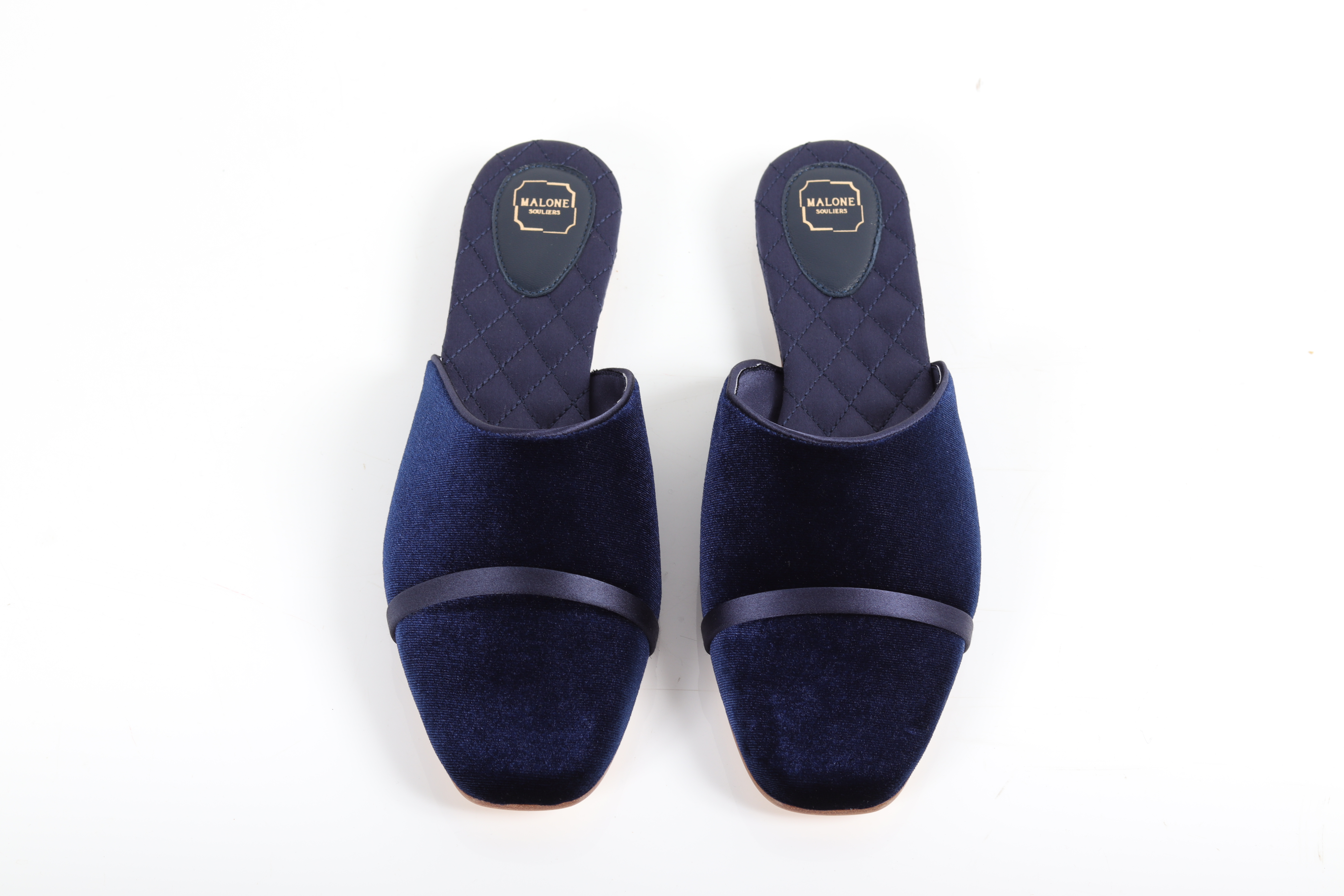 MALONE SOULIERS - A PAIR OF BLUE VELVET SLIDES