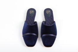 MALONE SOULIERS - A PAIR OF BLUE VELVET SLIDES