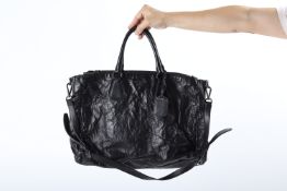 PRADA - A BLACK NAPPA ANTIQUE LEATHER LARGE TOTE BAG