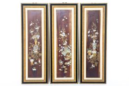 THREE MOTHER OF PEARL INLAID DECORATED PANELS