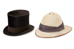 A PITH HELMET & TOP HAT