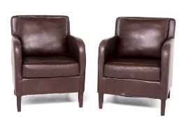 A PAIR OF BROWN LEATHER CLUB CHAIRS