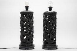 A PAIR OF ORIENTAL CAST METAL TABLE LAMPS