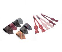 SEVEN MEN'S TIES AND THREE ADJUSTABLE BOW TIES