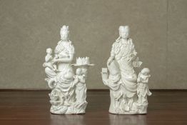 TWO BLANC DE CHINE PORCELAIN FIGURES OF GUANYIN