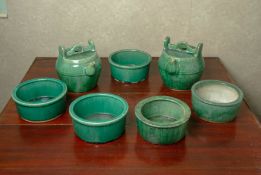 A GROUP OF GREEN GLAZED CERAMICS