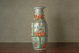 A CANTON FAMILLE ROSE BALUSTER VASE