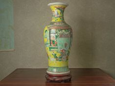 A FAMILLE JAUNE BALUSTER VASE