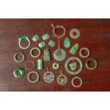 A GROUP OF ASSORTED JADE JEWELLERY AND OTHER ITEMS