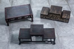 THREE CARVED HARDWOOD STANDS