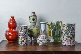 A GROUP OF ORIENTAL VASES AND AN EWER