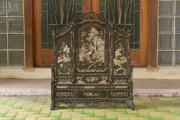 A MOTHER OF PEARL INLAID HARDWOOD TABLE SCREEN