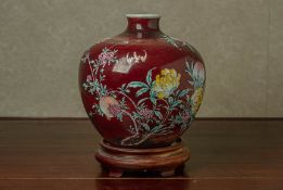 A FAMILLE ROSE ENAMELLED FLAMBE GLAZED VASE