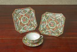 A GROUP OF CANTON FAMILLE ROSE PORCELAIN ITEMS