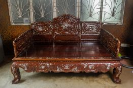 A LARGE MOTHER OF PEARL INLAID BLACKWOOD DAYBED