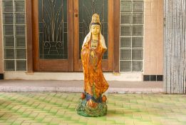 A LARGE GLAZED POTTERY MODEL OF GUANYIN