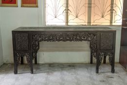 A VERY LARGE CARVED WOOD ALTAR TABLE