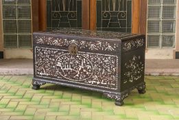 A LARGE MOTHER OF PEARL INLAID BLACKWOOD CHEST