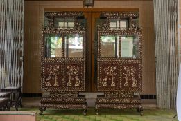 A PAIR OF LARGE MOTHER OF PEARL INLAID DISPLAY CABINETS