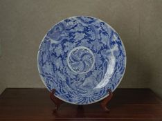 A LARGE BLUE AND WHITE PORCELAIN CHARGER