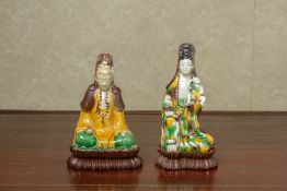 TWO SANCAI GLAZED FIGURES OF GUANYIN