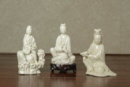 THREE BLANC DE CHINE PORCELAIN MODELS OF GUANYIN