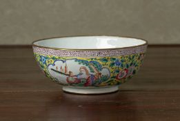 A CANTON ENAMEL STYLE 'EUROPEAN SUBJECT' BOWL