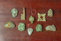 A GROUP OF TEN ASSORTED JADE CARVINGS