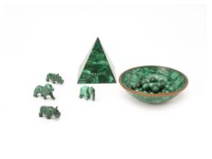 A GROUP OF MALACHITE ITEMS